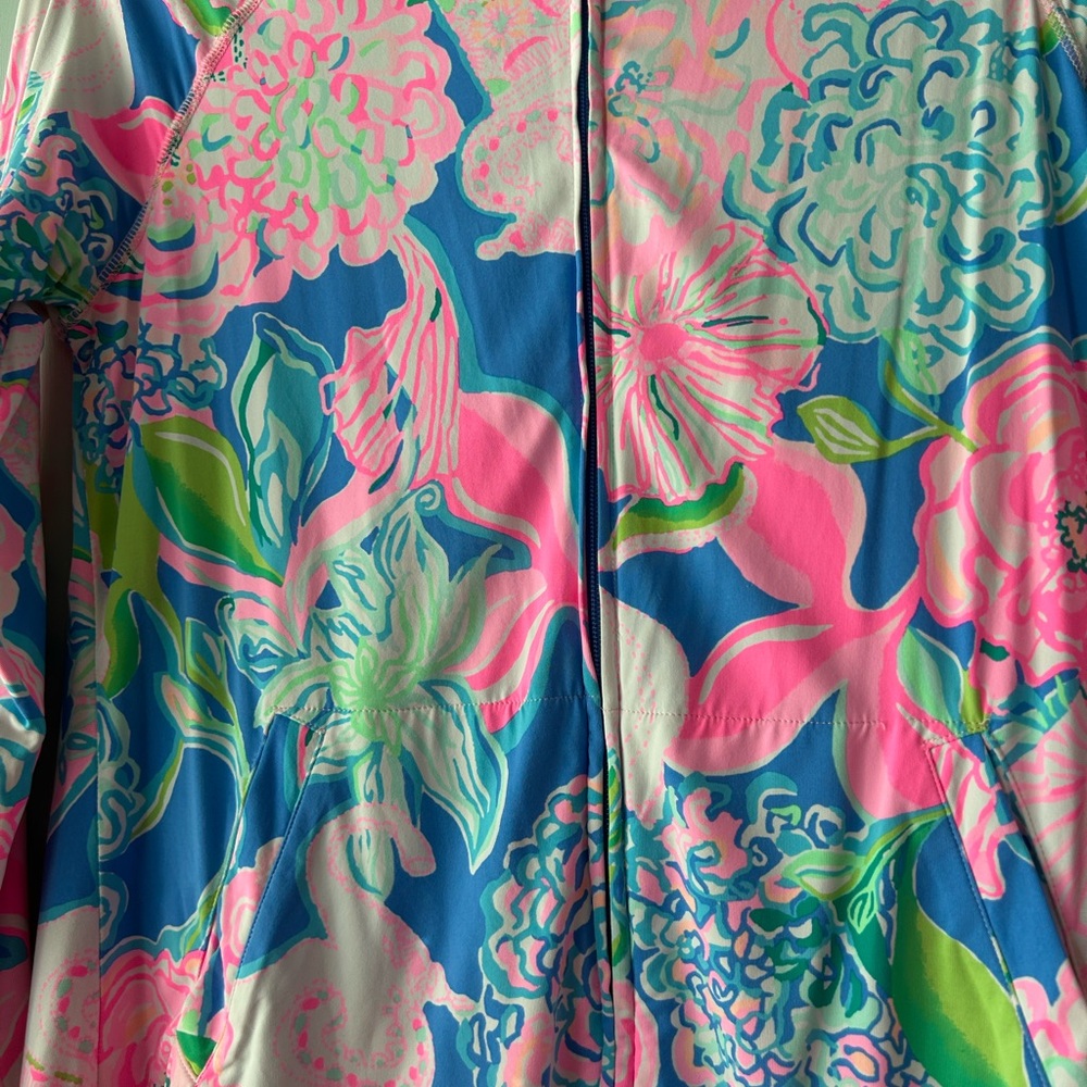 Lilly Pulitzer Blue, Pink & Green Floral Zip-Up Top - Picture 3 of 9